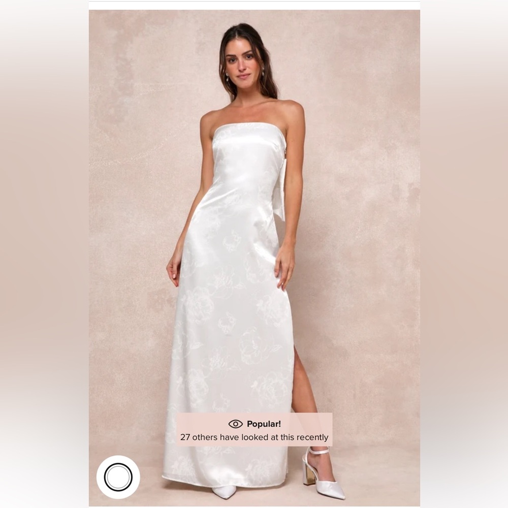 Lulu's Strapless Satin Jacquard Ivory Dress